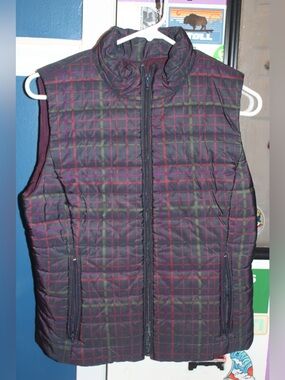 LOFT Navy Plaid Quilted Puffer Vest - Size Small